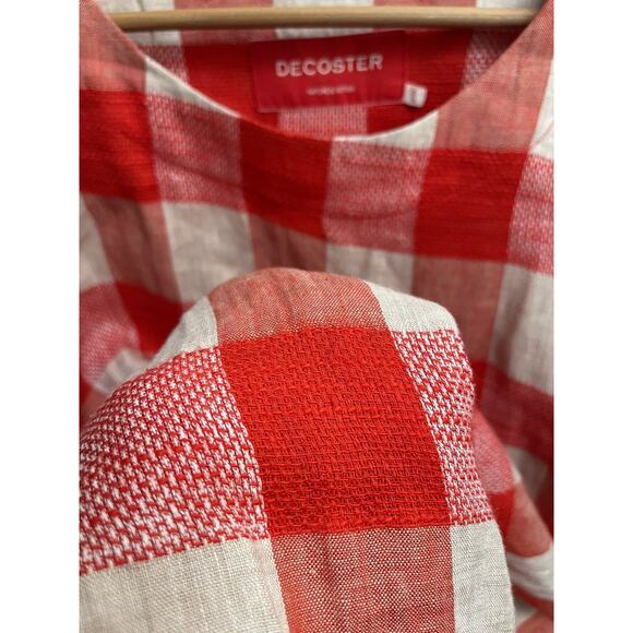 DeCoster Linen Cotton Dress Plaid Red And White Size L NWOT - Picture 7 of 7